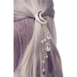 Moon crescent - tassel earrings - with crystal decorations