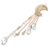 Moon crescent - tassel earrings - with crystal decorations