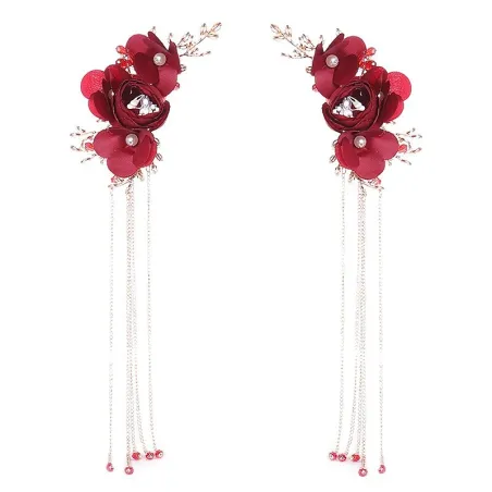Pinzas de cabelloRed rose flower - crystal hair clip - weddings / bride / women
