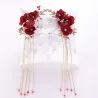 Red rose flower - crystal hair clip - with long tassels