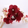 Red rose flower - crystal hair clip - with long tassels