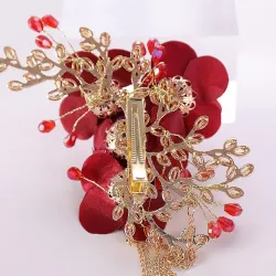 Pinzas de cabelloRed rose flower - crystal hair clip - weddings / bride / women