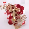 Red rose flower - crystal hair clip - with long tassels