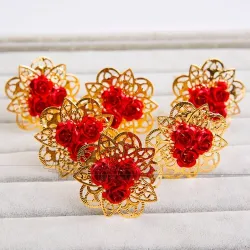 Golden hairpins with red roses - 30 pieces
