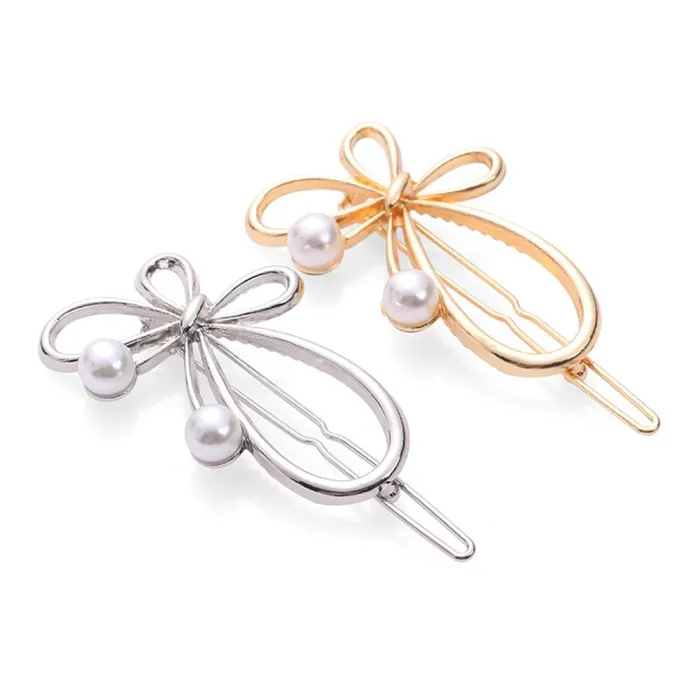 Vlinderstrik - metalen haarclip - met parelsHaarspelden