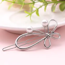 Vlinderstrik - metalen haarclip - met parelsHaarspelden