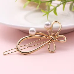 Bow-knot butterfly - metal hair clip - with pearl decorations
