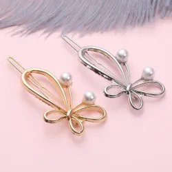 Vlinderstrik - metalen haarclip - met parelsHaarspelden