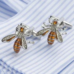 Bee shaped metal cufflinks - with crystals
