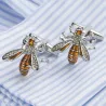 Bee shaped metal cufflinks - with crystals