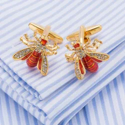 Bee shaped metal cufflinks - with crystals