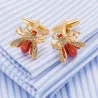 Bee shaped metal cufflinks - with crystals