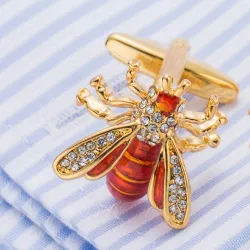Bee shaped metal cufflinks - with crystals