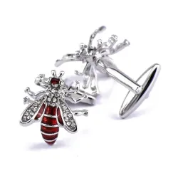 Bee shaped metal cufflinks - with crystals