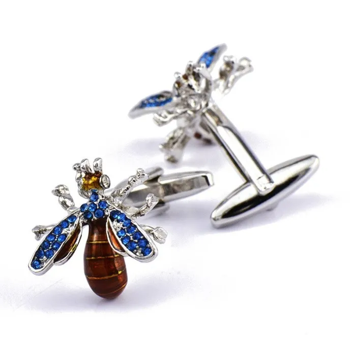 Bee shaped metal cufflinks - with crystals