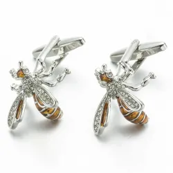 Bee shaped metal cufflinks - with crystals