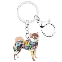 Shiba inu dog shaped - metal keyring