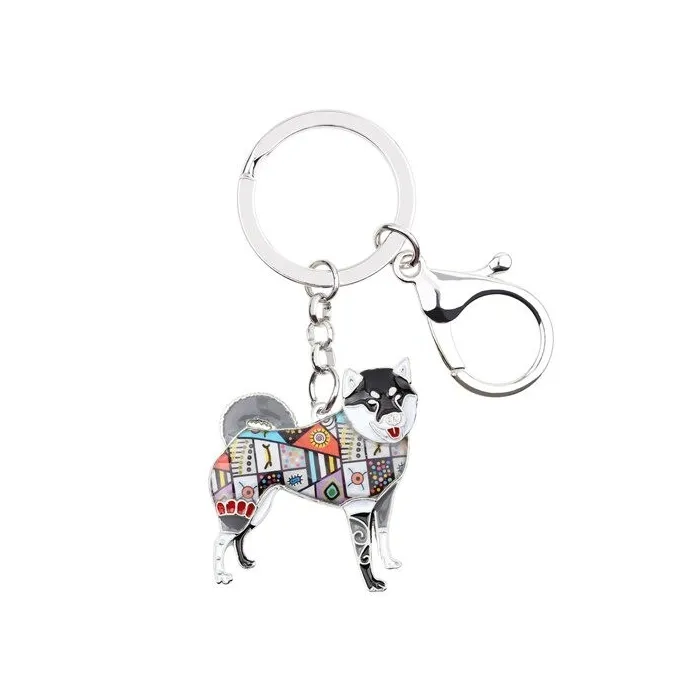 Shiba inu dog shaped - metal keyring