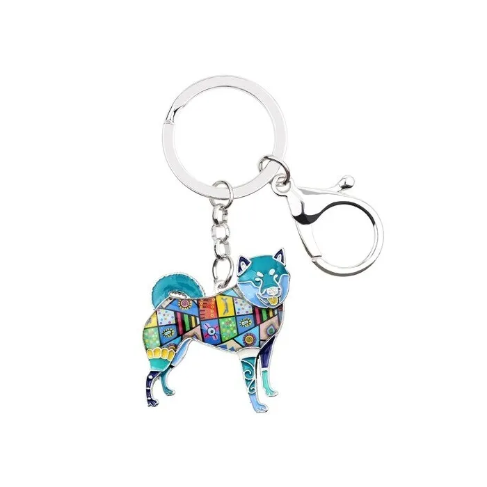 Shiba inu dog shaped - metal keyring
