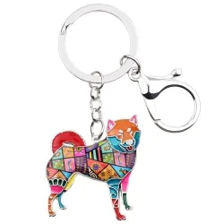 Shiba inu dog shaped - metal keyring