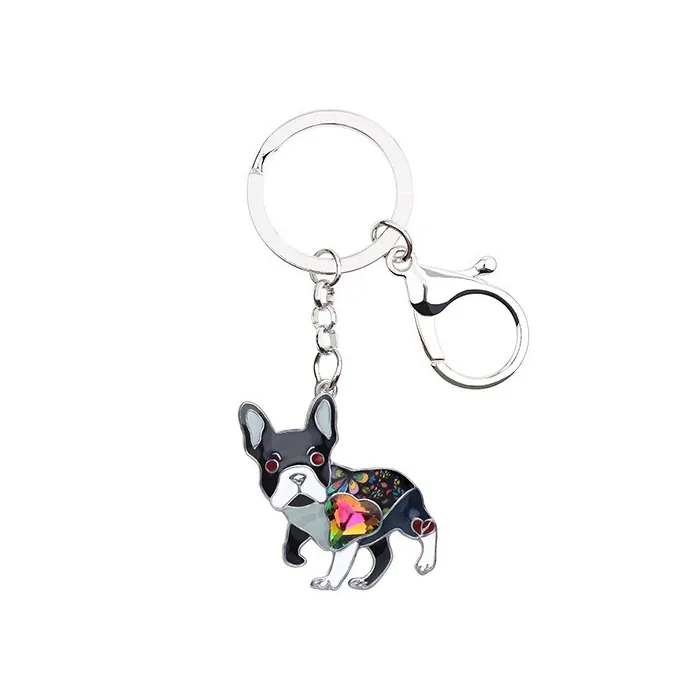 Emaille franse bulldog - metalen sleutelhangerSleutelhangers