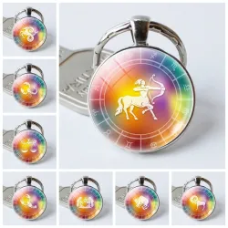 12 konstelacji zodiaku - szklany okrągły brelok do kluczyBreloczki Do Kluczy