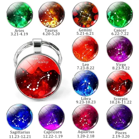 12 zodiac signs - metal / glass keyring