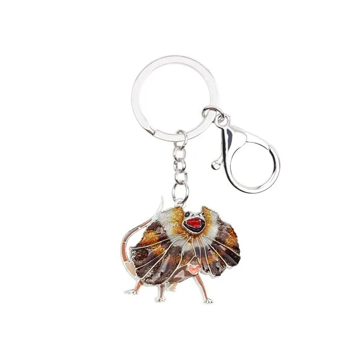 Enamel frilled lizard - metal keychain