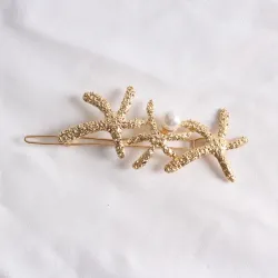 Kristallen haarspeld - met een parel - zeester / veiligheidsspeldHaarspelden