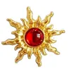 Vintage sun shaped - stud earrings - with red pearl decoration