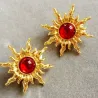 Vintage sun / sunflower shaped earrings - with red pearlEarrings
