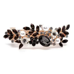Elegante Haarspange mit schwarzen Kristallblüten