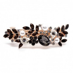 Pinzas de cabelloRhinestone elegant black crystal hair clip - barrette leaf flower design -