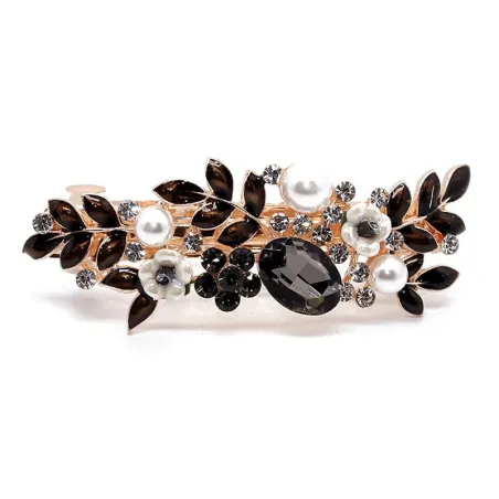 Elegante haarclip met zwarte kristallen bloemenHaarspelden