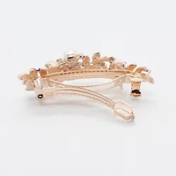 Luxury purple crystal hair clip for women - floral leaf design with diamant