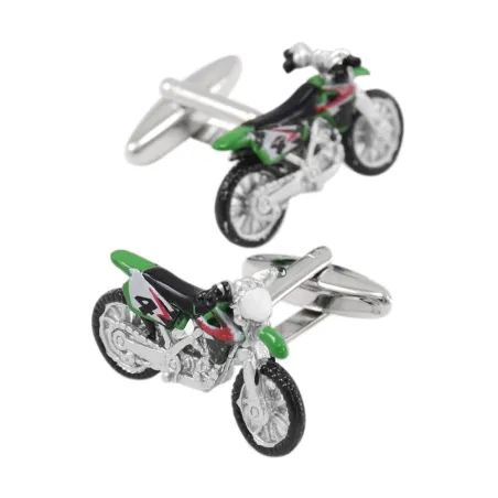 Fashionable cufflinks with green motorcycle
