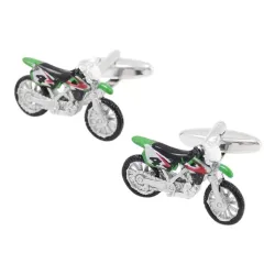 Modne spinki do mankietów z zielonym motocyklemSpinki do mankietów