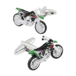 Fashionable cufflinks with green motorcycle