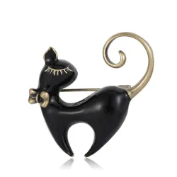 Emaille zwart-witte kat - retro brocheBroches
