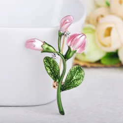 Exquisite pink tulip - crystal brooch