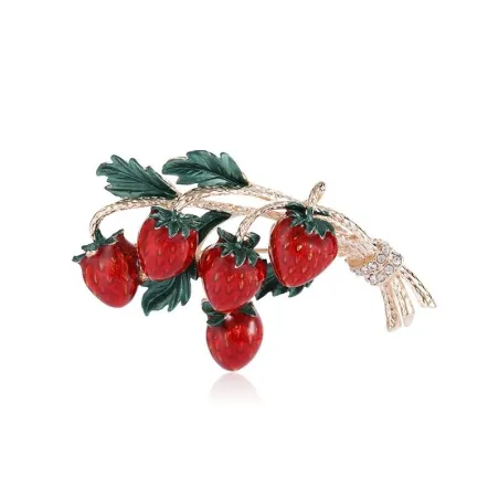 Elegancka broszka z gałązką truskawekBroszki