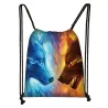 Trendy canvas rugzak - met trekkoorden - unisex - wolf printTassen