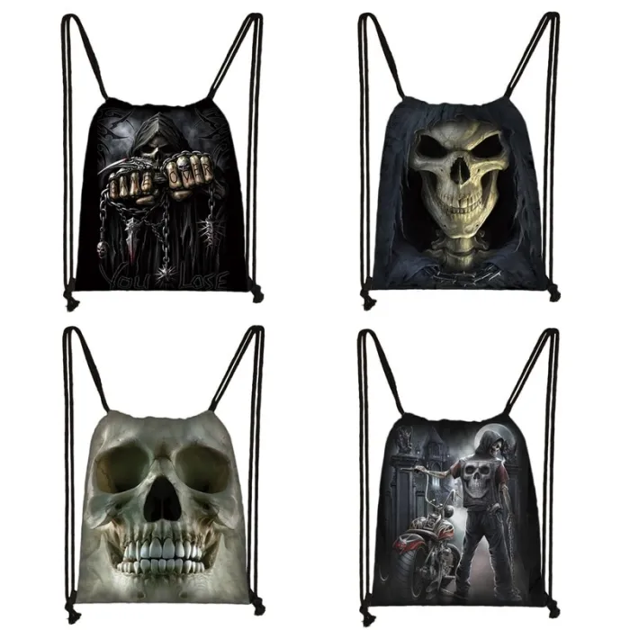 Unisex Canvas Rucksack - mit Kordelzug - Sensenmann / Totenkopf / Tod