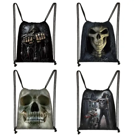 Unisex Canvas Rucksack - mit Kordelzug - Sensenmann / Totenkopf / Tod