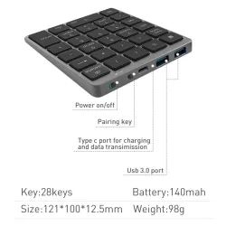 Portable numeric keyboard - Bluetooth - USB