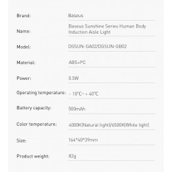 Baseus - inductielamp - nachtlampje - met bewegingssensor - USB - LEDWandlampen