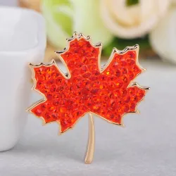 Maple leaf shaped - crystal brooch