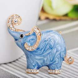 Elephant shaped - enamel brooch - with crystal decorations