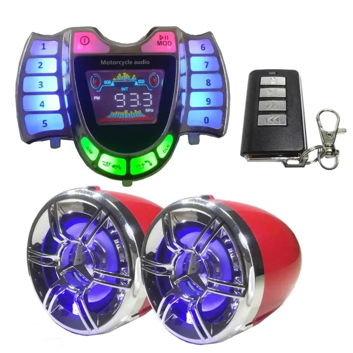 Motorcycle stereo speakers - radio - waterproof - microphone - Bluetooth - USB - LED