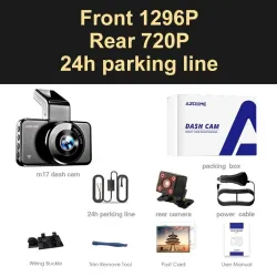 AZDOME M17 - kamera na deskę rozdzielczą - DVR - monitor parkowania - WiFi - noktowizor - podwójny obiektywDashcam